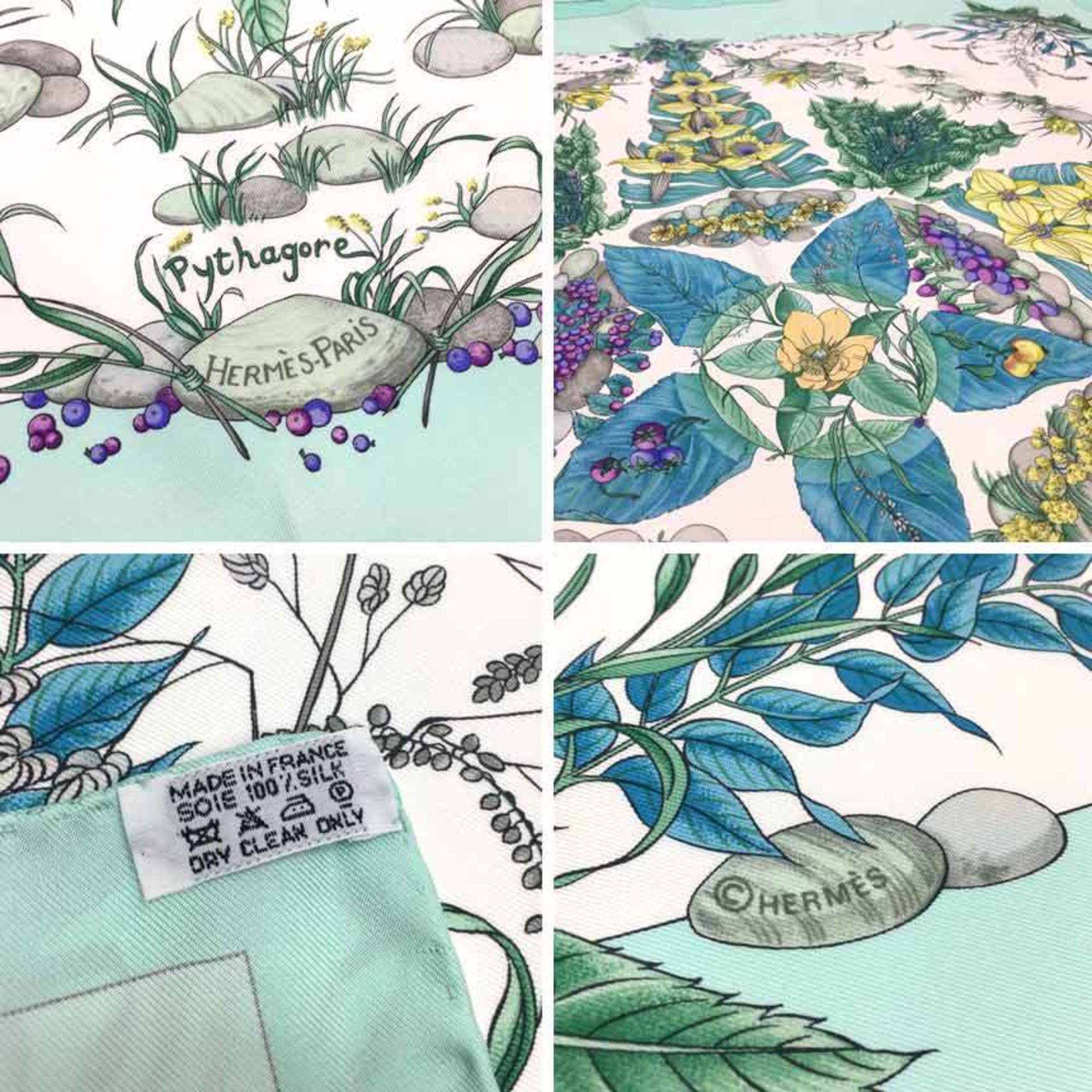 HERMES Hermes Carre 90 Scarf Muffler Pythagore Mint Green 100% Silk aq6734