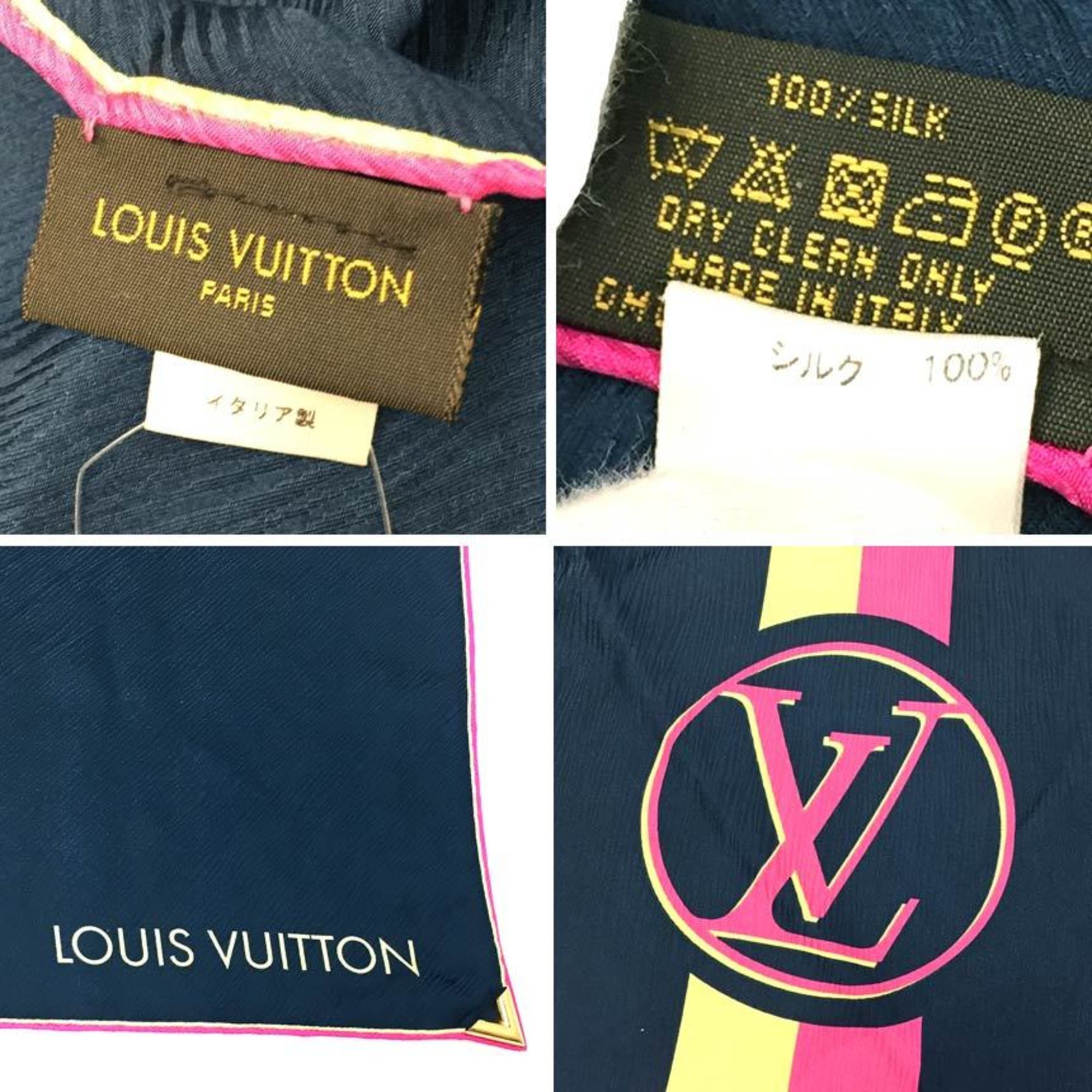 LOUIS VUITTON Louis Vuitton Scarf Muffler Carre Myepi M73915 100% Silk Navy aq4339