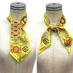 HERMES Hermes Twilly Scarf Muffler KELLY EN PERLES Beads H Yellow Green 100% Silk aq6948