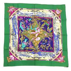 HERMES Scarf Muffler Carre 90 TROPIQUES Tropical/Tropic Tucan/Giraffe/Zebra/Flower/Bird/Animal/Dot Silk Purple/Green aq6429 a6429