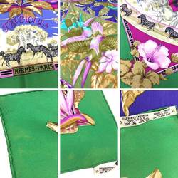 HERMES Scarf Muffler Carre 90 TROPIQUES Tropical/Tropic Tucan/Giraffe/Zebra/Flower/Bird/Animal/Dot Silk Purple/Green aq6429 a6429