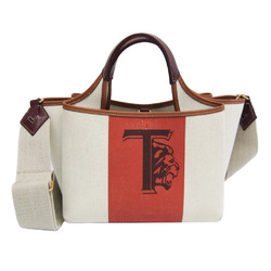 Tod's XBWAPAFT100RB81O26 Women's Canvas,Leather Handbag Beige,Red Brown