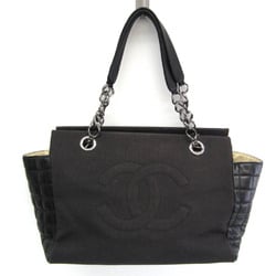 Chanel Chocolate Bar Chain Women's Leather,Canvas Tote Bag Black