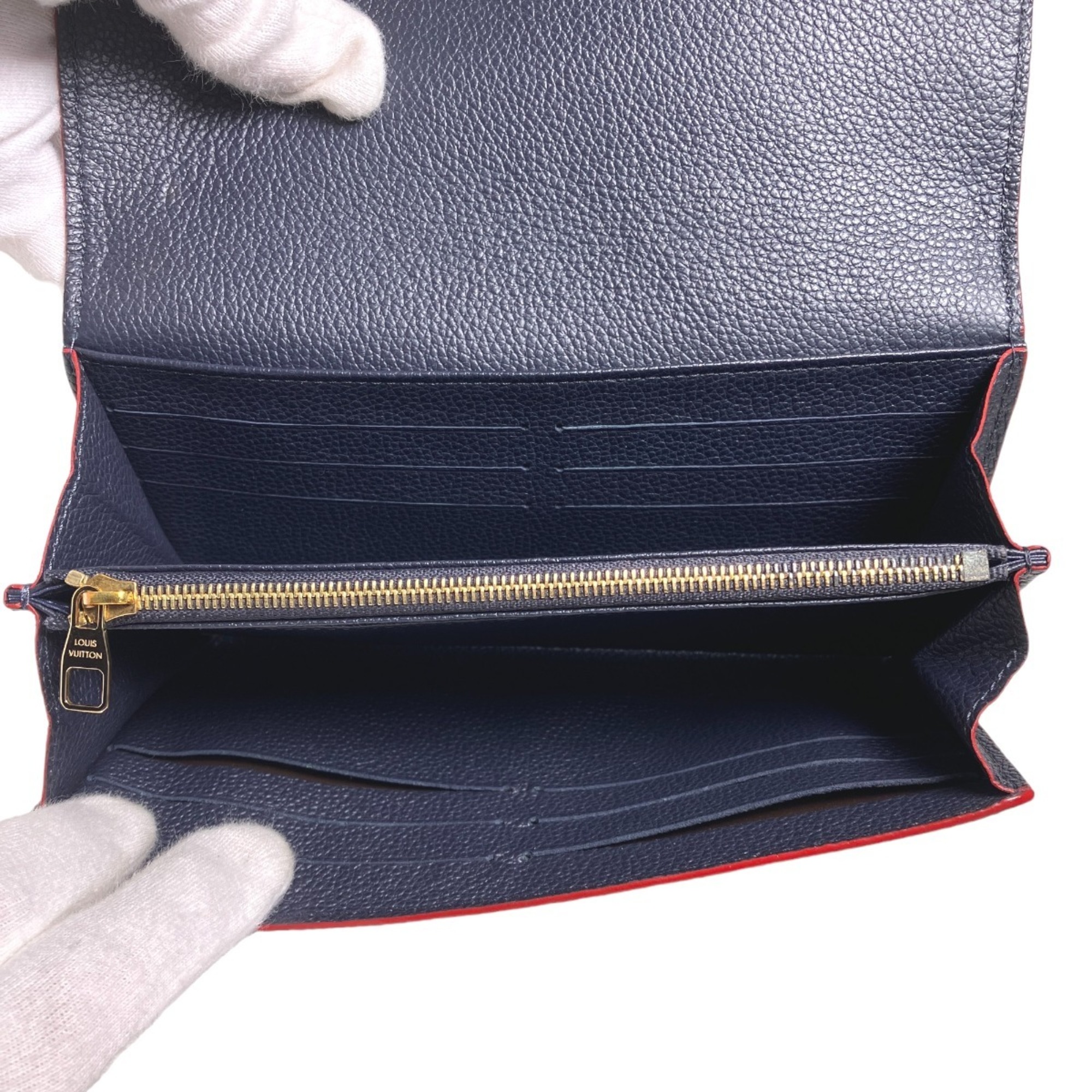 Louis Vuitton Portefeuille Sarah Empreinte Coin Purse with Card Case M62125 Marine Rouge Long Wallet