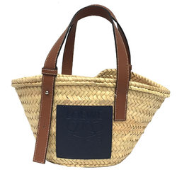 LOEWE Basket Bag Small 327.02NS93A Palm Leaf Handbag Beige x Navy Women's Back Loewe aq7486