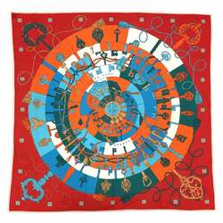 HERMES Smooth Carre 90 TOURS DE CLES Spiral to the Key Silk Jersey Orange Hermes Scarf Muffler aq6794