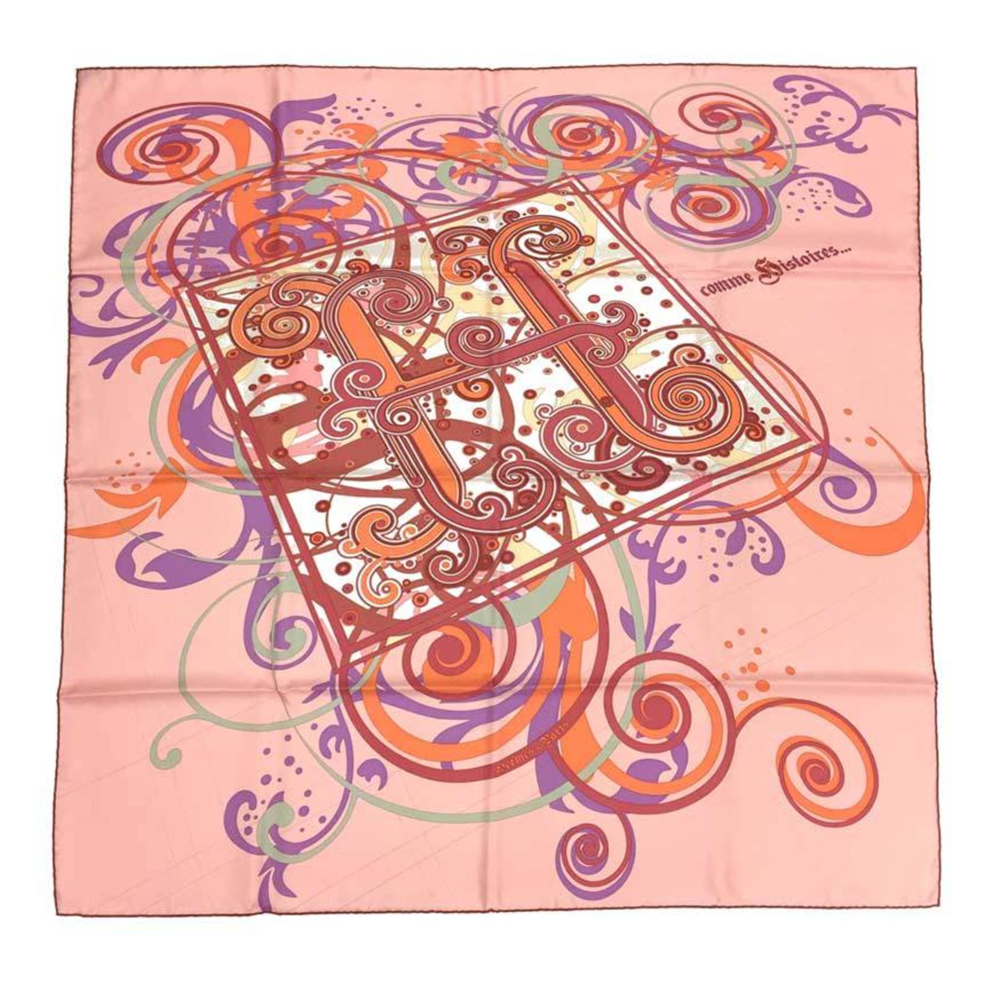 HERMES Scarf Muffler Carre 90 COMME HISTOIRES Rose Poudre/Coral/Mauve 100% Silk Hermes aq6602