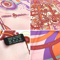 HERMES Scarf Muffler Carre 90 COMME HISTOIRES Rose Poudre/Coral/Mauve 100% Silk Hermes aq6602