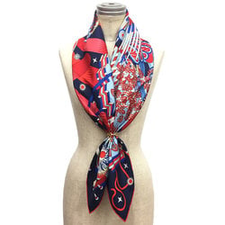 HERMES Hermes Carre 90 Scarf Muffler La Source de Pegase of Pegasus Red x Blue Silk aq7379