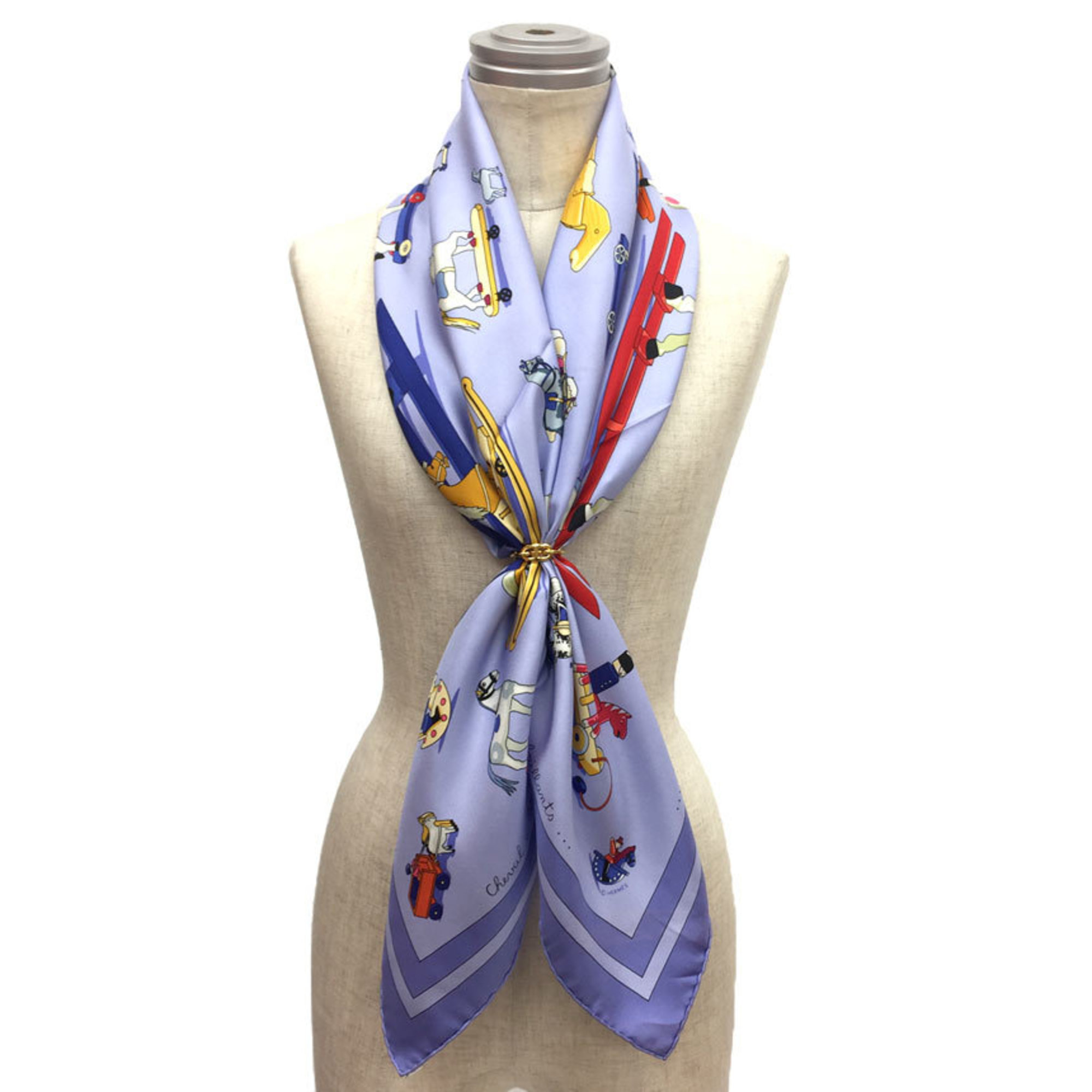 HERMES Hermes Carre 90 Scarf Muffler Raconte moi le cheval (Talking about horses) Lavender Silk aq7382
