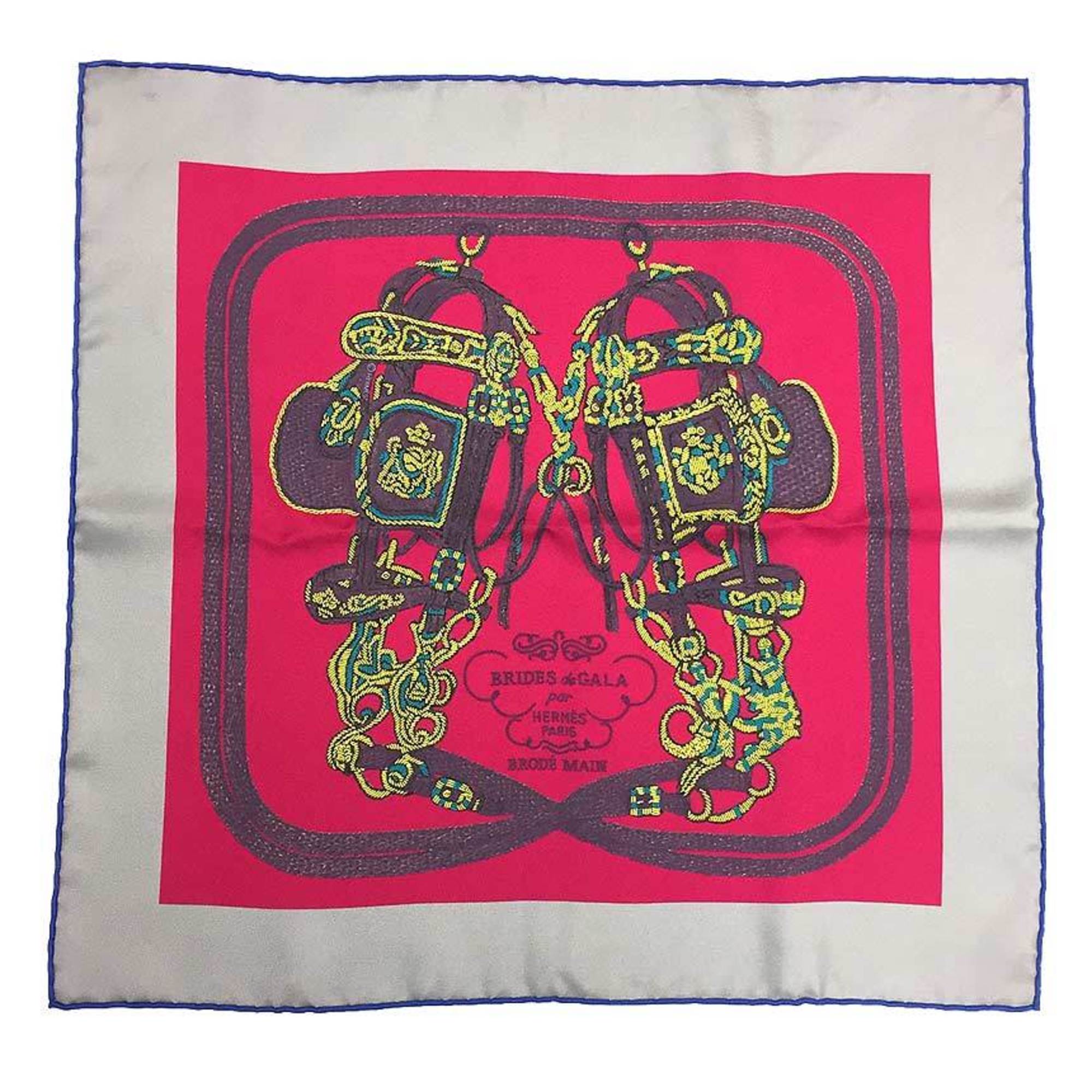 HERMES Hermes Scarf Muffler Carre 45 BRIDES de GALA (ceremonial bridle) Gray x Pink 100% Silk aq7067