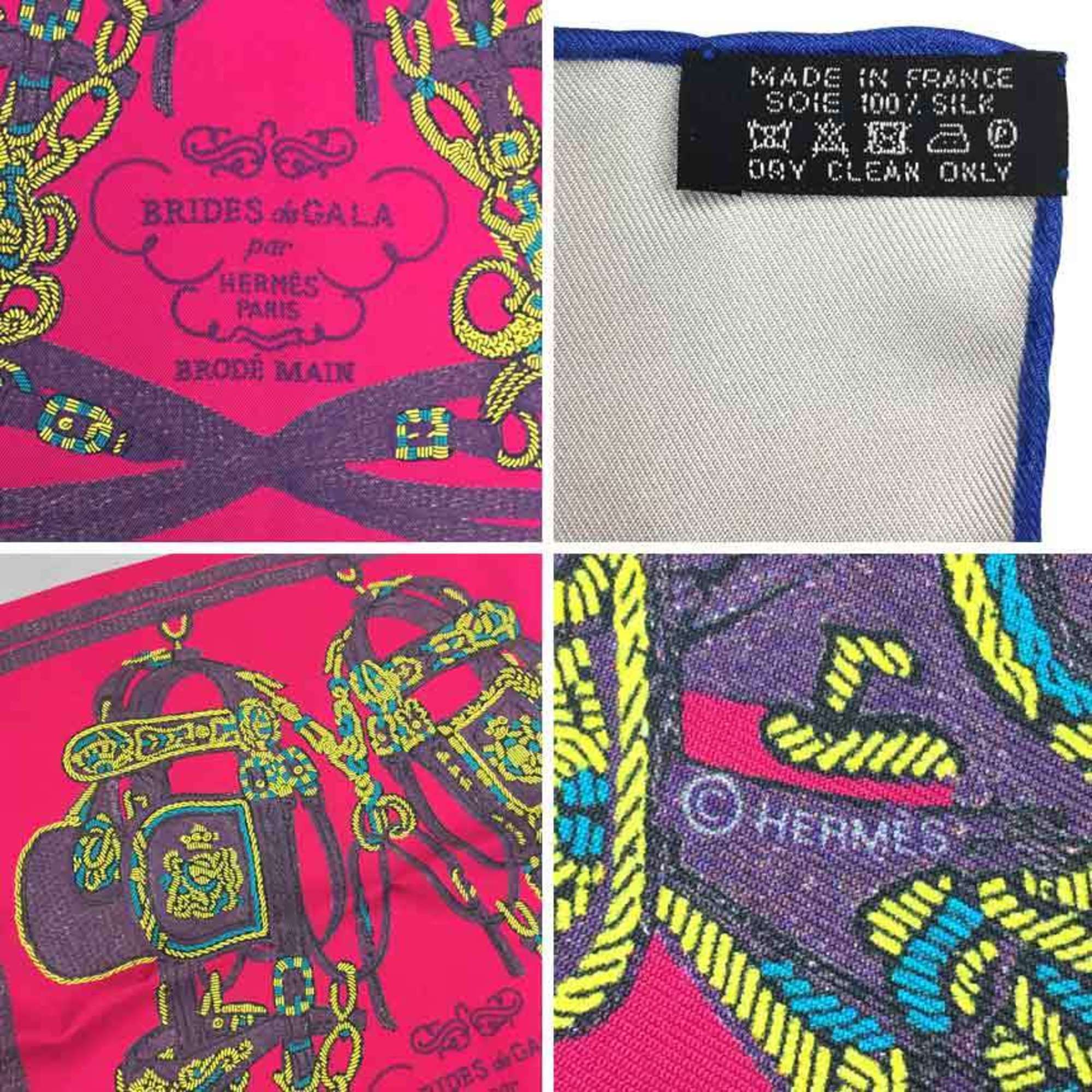 HERMES Hermes Scarf Muffler Carre 45 BRIDES de GALA (ceremonial bridle) Gray x Pink 100% Silk aq7067