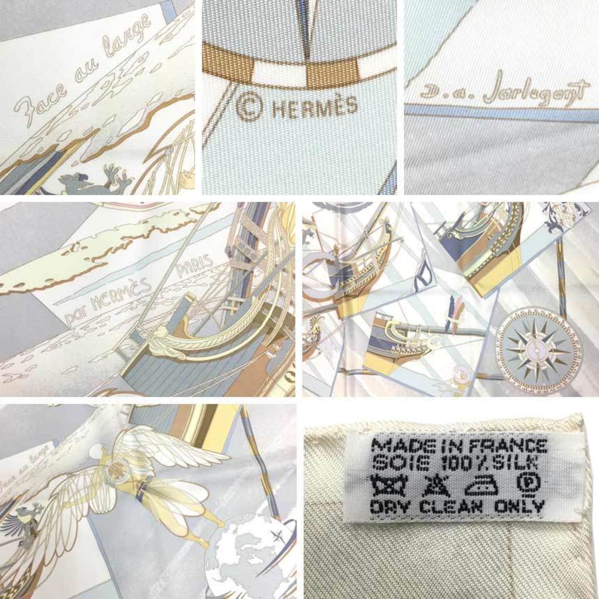 HERMES Scarf Muffler Carre 90 Face au Large Towards the Offshore Ivory 100% Silk Hermes aq6805