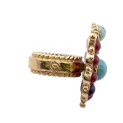 CHANEL Colored Stone A14 Coco Mark Ring Gold Women's