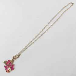 Salvatore Ferragamo Necklace Pendant Jewelry Accessory Gold Pink Orange White Chain Frog Flower Motif Rhinestone Metal
