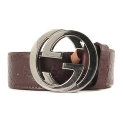 GUCCI Gucci Belt Size:85 GG Buckle Interlocking Striped Leather 114984 Brown Made in Italy High