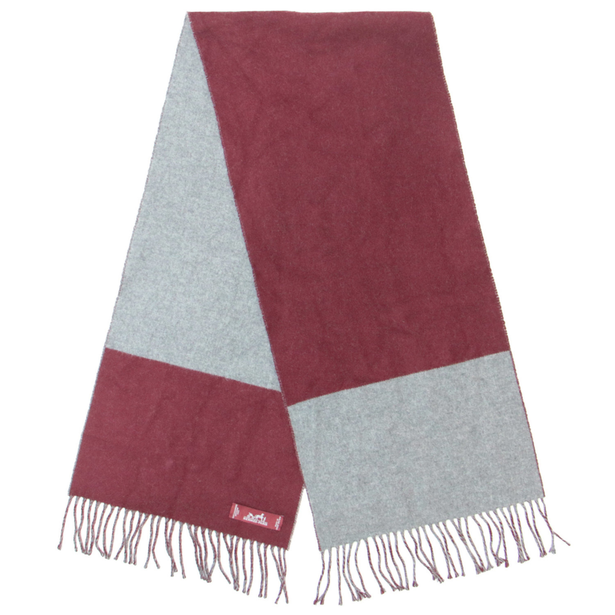 HERMES Muffler 22 Fall/Winter Bordeaux Gray FREE Bicolor Reversible Cashmere Kazak Adult Casual Cold Protection