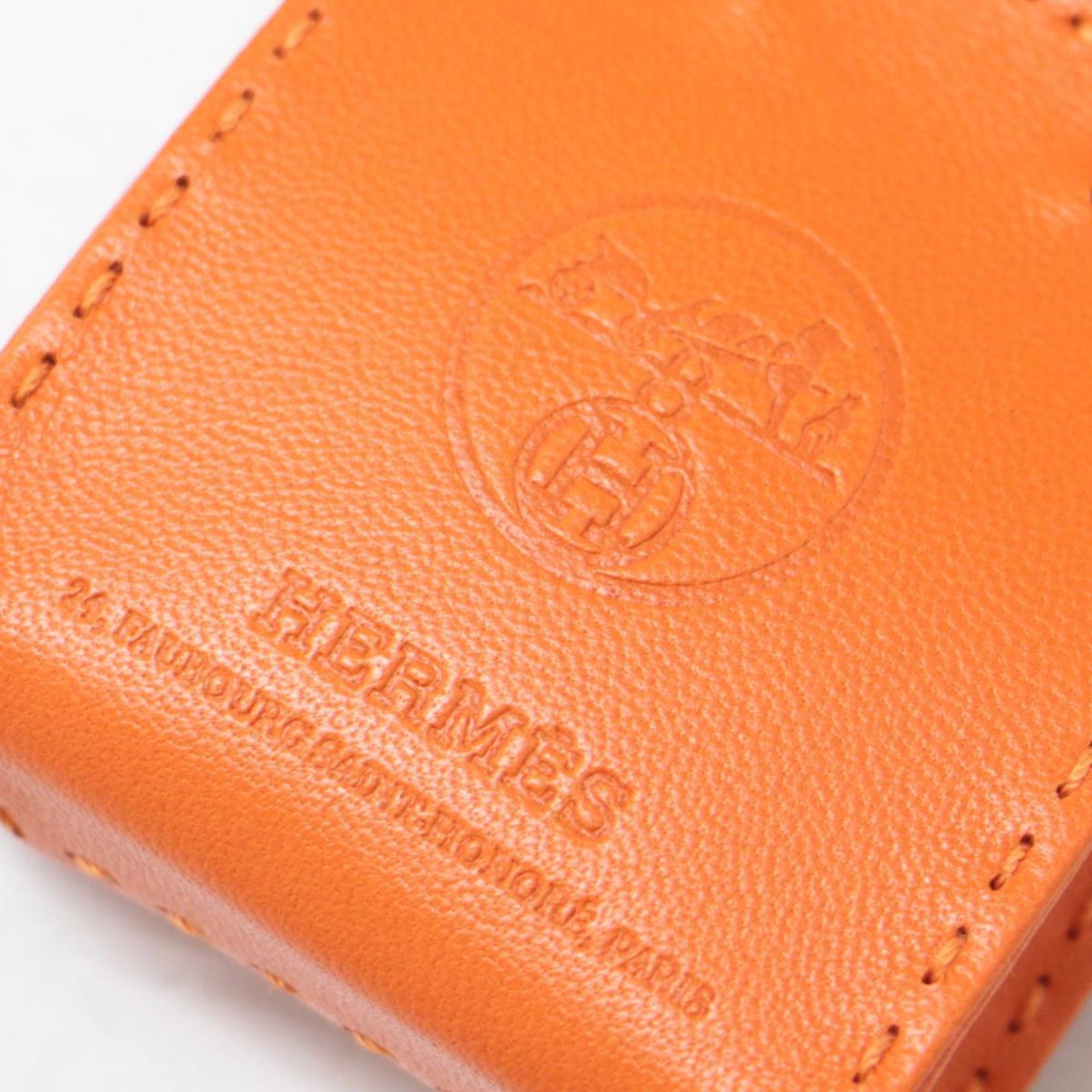 HERMES Charm Bag Strap Shopper Miniature Logo SAC ORANGE Leather Orange