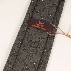 HERMES Horse Riding Pattern Cotton Tie Recent Model Gray Made in France Formal Business Office Casual
