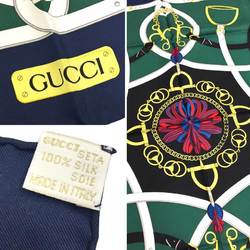 GUCCI Gucci Scarf Muffler Stole Carre 100% Silk Horse Tack Pattern Belt Navy x Green Women's aq6312