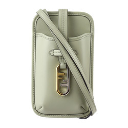 FENDI Phone Pouch Orlock Shoulder Bag 7AS131 Calf Leather Light Gray Green Mobile Case Pochette Smartphone