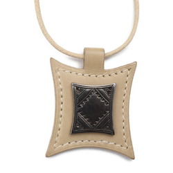 HERMES Hermes Touareg Necklace Leather Silver 925 Beige Pendant Choker □E engraved