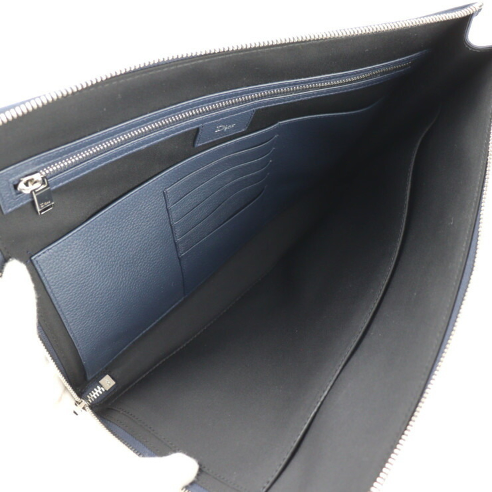 DIOR HOMME ATELIER 2nd bag 1ATCA162 XXX 00EU Leather Navy Silver hardware Clutch Pouch L-shaped zipper