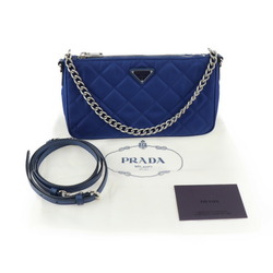 PRADA Prada 2WAY shoulder bag handbag 1BH026 nylon leather blue silver hardware chain quilting triangle logo