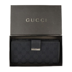 GUCCI Gucci Double Hook Long Wallet Bifold 74210 GG Canvas Leather Black Silver Hardware