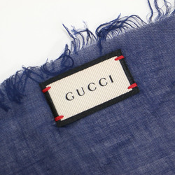 GUCCI Gucci Stole Large Navy Fringe G Cube Print Rayon Silk