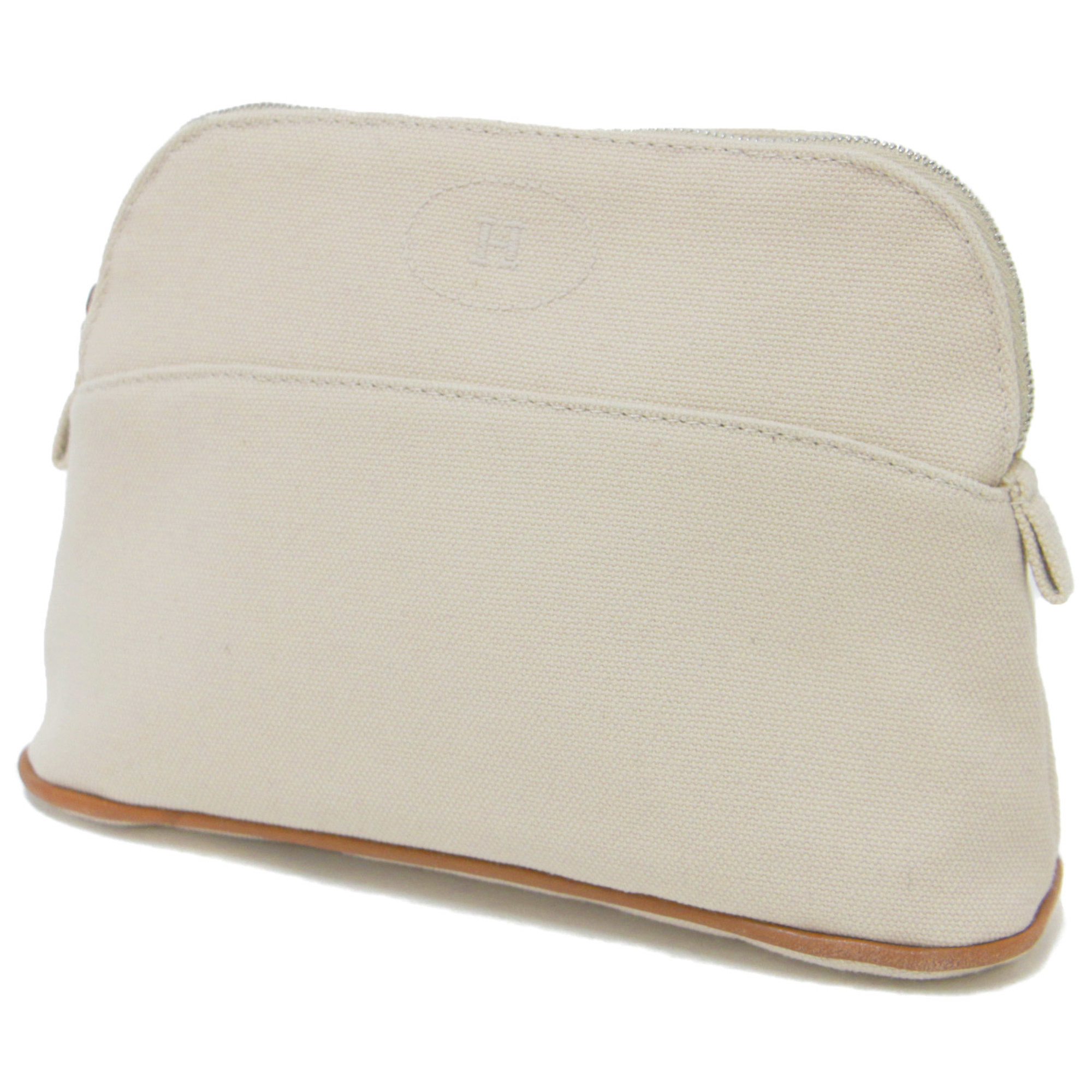HERMES Hermes Pouch Accessory Case Light Beige Kinari Zipper Logo Embroidery Leather Piping Canvas Bolide PM 20 Mini Made in France