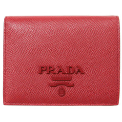 PRADA Prada Wallet Bifold Red Compact Logo Saffiano 1MV204 Elegant