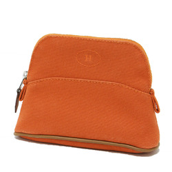 HERMES Hermes Pouch Accessory Case Orange Zipper Logo Embroidery Leather Piping Canvas Bolide Mini Made in France