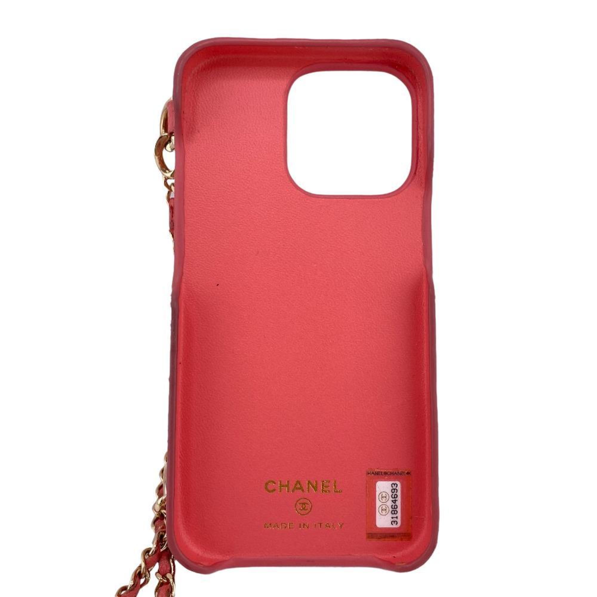 CHANEL Chain Ball Matelasse iPhone12 13PRO Case Coco Mark Mobile/Smartphone Accessories Pink Ladies