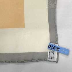 CHANEL Large Scarf Muffler Orange Beige Cream Gray Silk 100% Ribbon Pattern Ladies