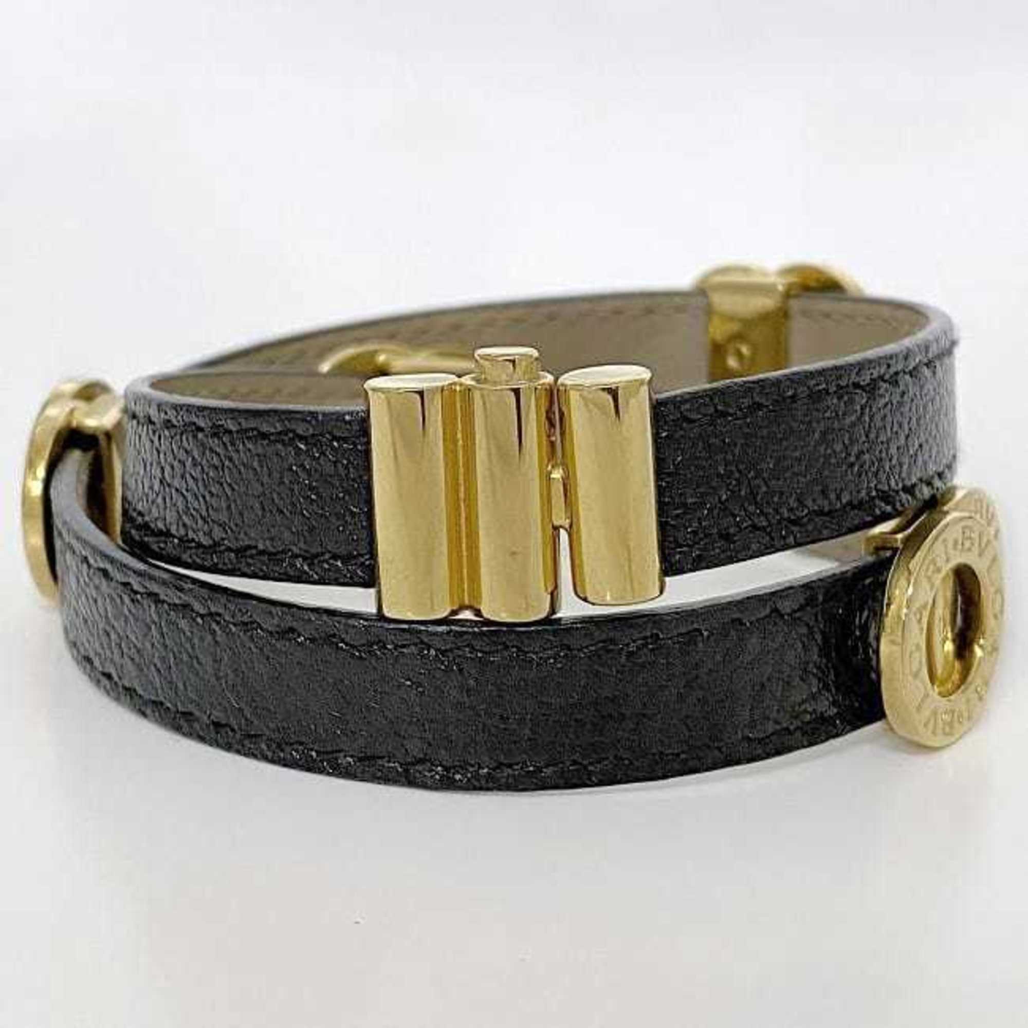 BVLGARI Bracelet Double Coil Black Gold Doppiondo Leather GP