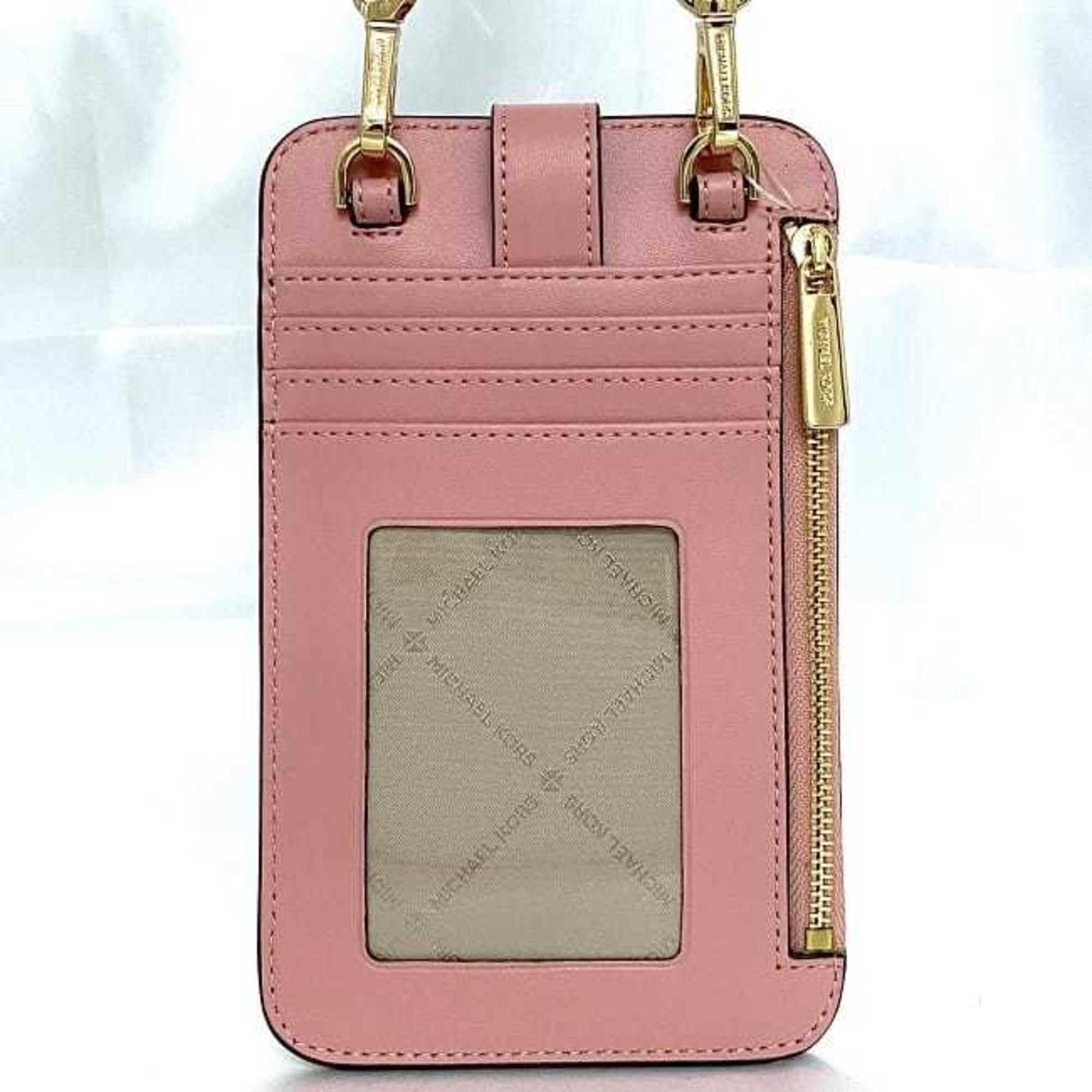 Michael Kors Shoulder Bag Brown Pink Primrose 35R3GTVC2B Pochette Phone PVC Leather MICHAEL KORS Wallet MK Folder
