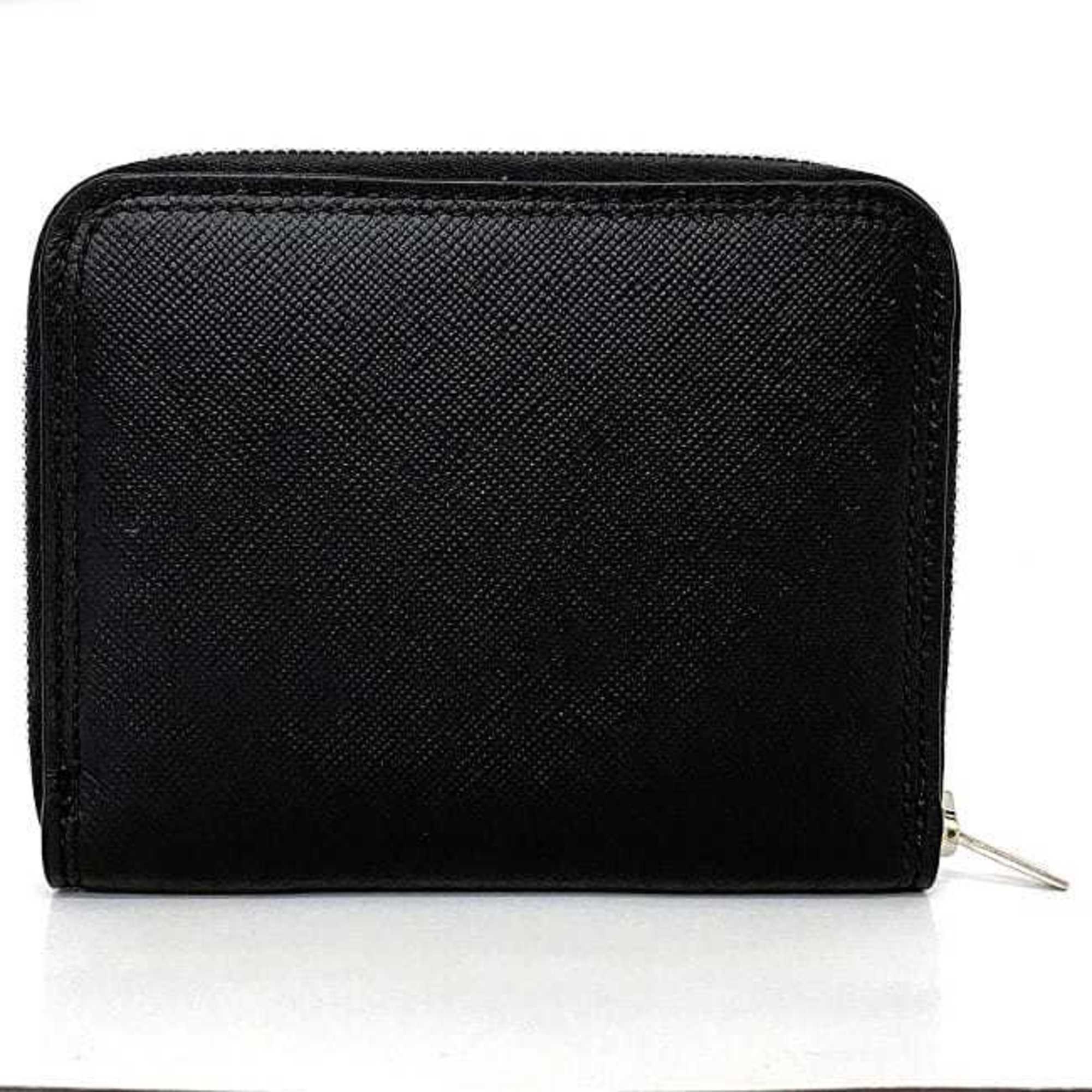 J&M DAVIDSON Coin Case Black 10224N 7495 9990 Purse Leather Round Wallet Compact