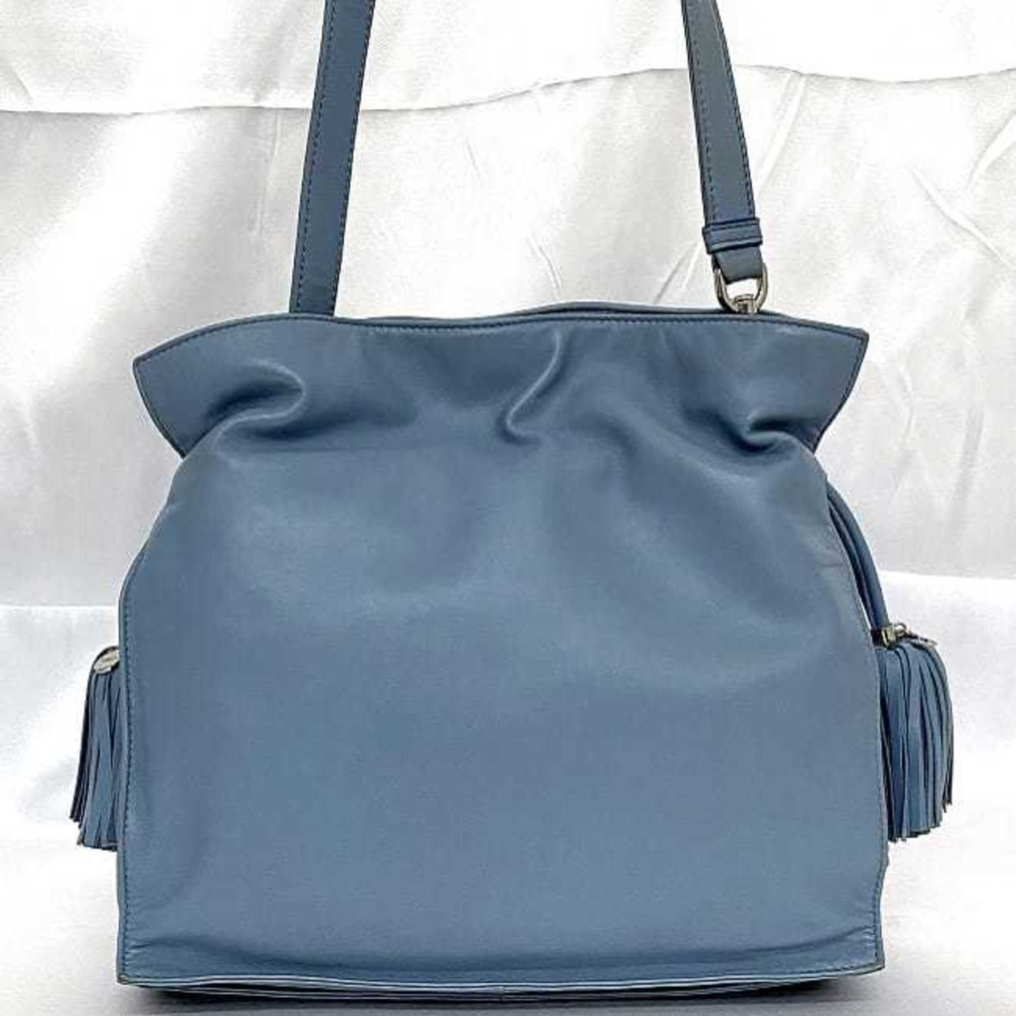 LOEWE Flamenco Shoulder Bag Light Blue Anagram Leather Nappa Tassel 2way Soft