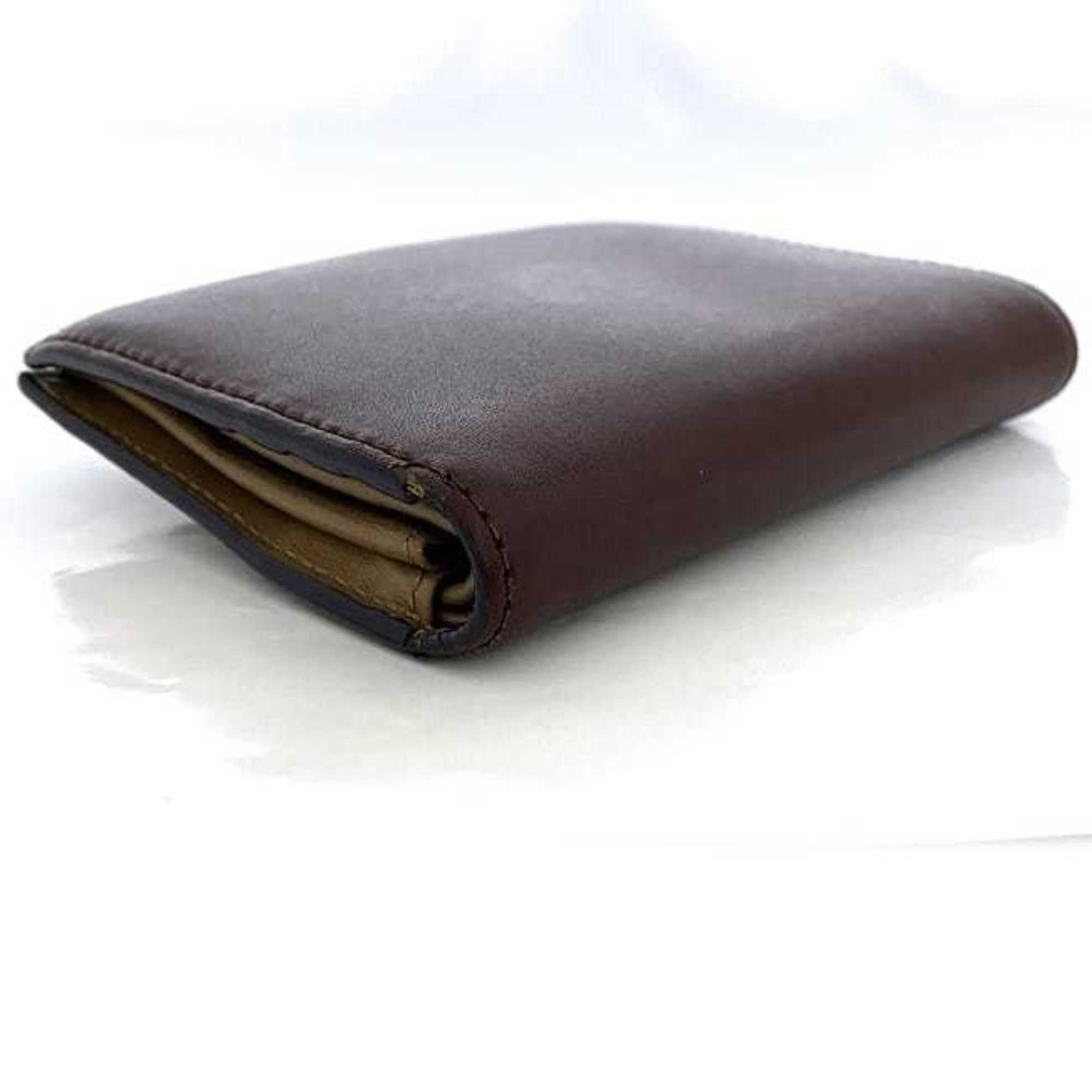 FENDI Bifold Wallet Bordeaux Beige Visible 8M0387 Studded Leather Compact Ladies