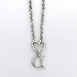 Christian Dior Necklace Silver Heart Rhinestone Stone Chain Women's