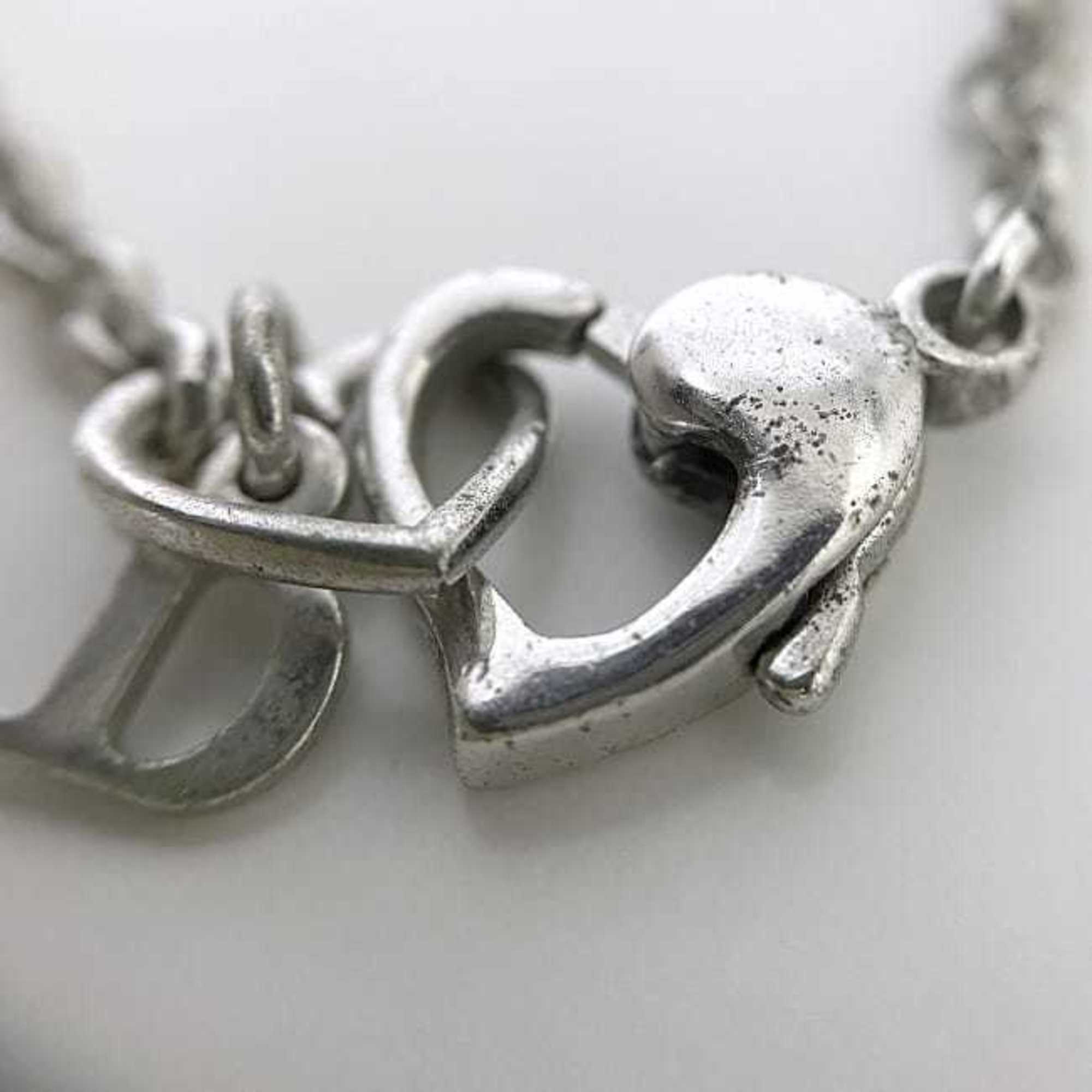 Christian Dior Necklace Silver Heart Rhinestone Stone Chain Women's