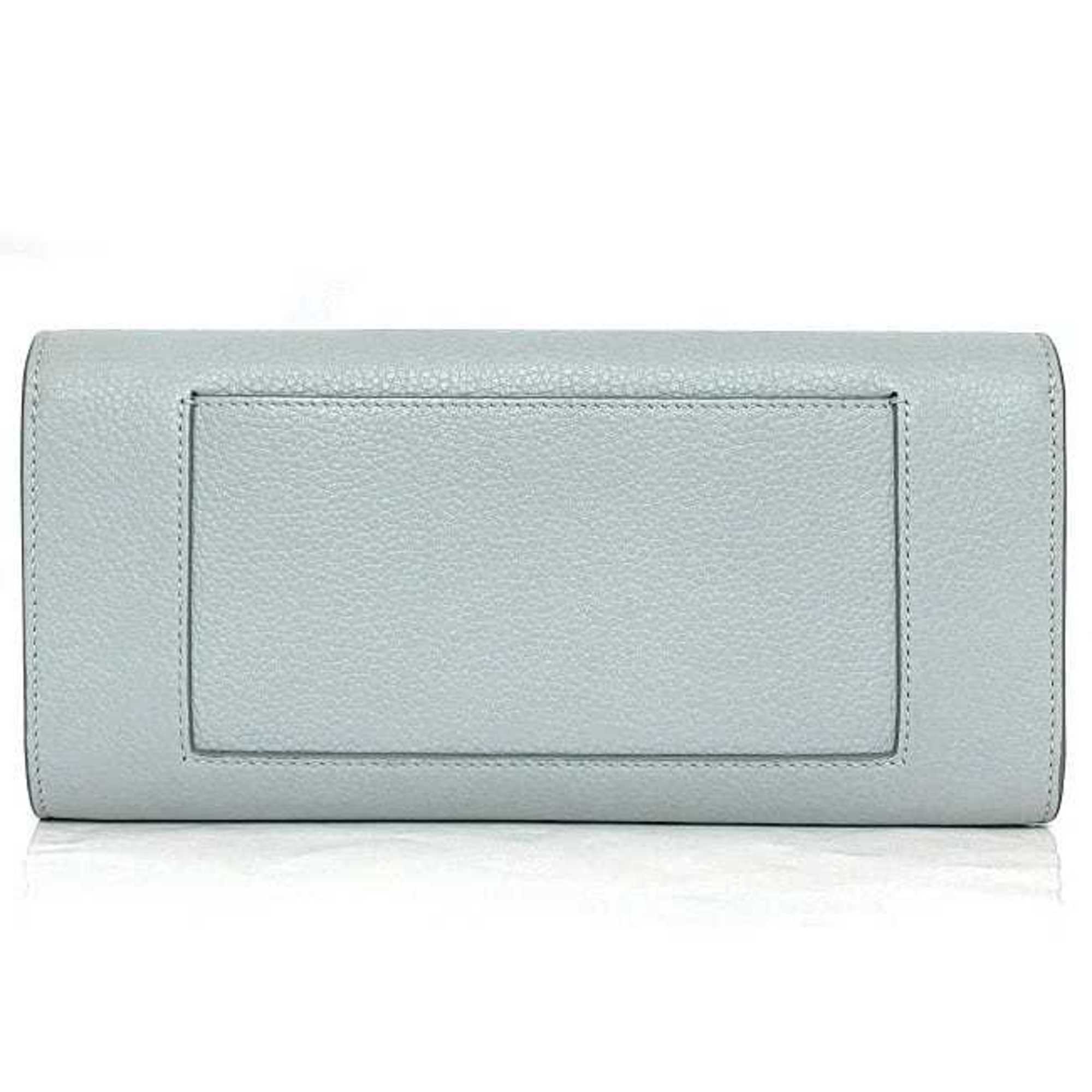 CELINE Bifold Long Wallet Large Flap Multi-Function Light Blue 101673AU8 05FR Leather Grain Women's