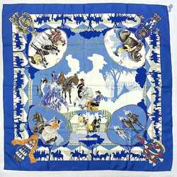 Hermes Large Scarf Muffler Carre 90 Blue White Seville Holiday 100% Silk HERMES Ladies