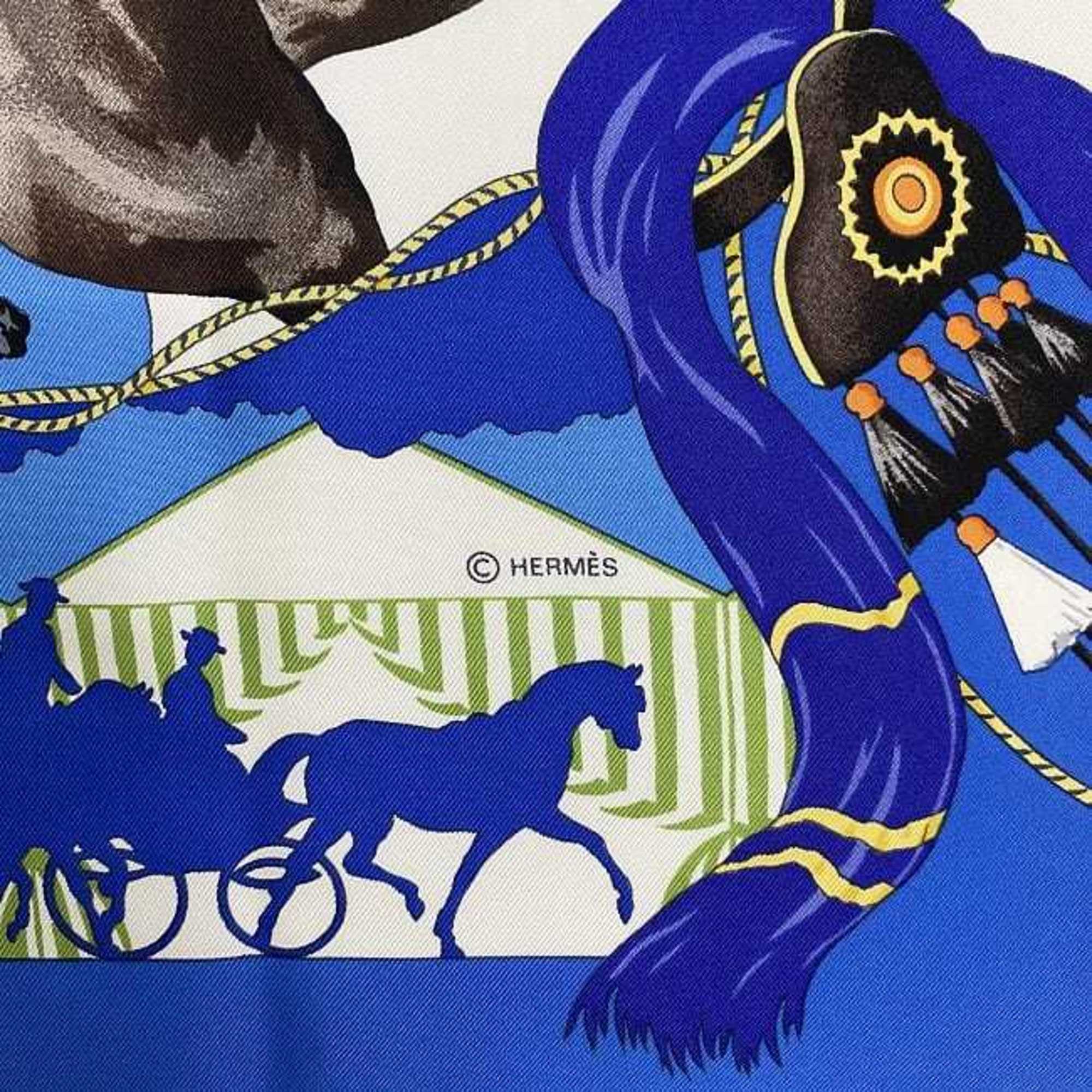 Hermes Large Scarf Muffler Carre 90 Blue White Seville Holiday 100% Silk HERMES Ladies