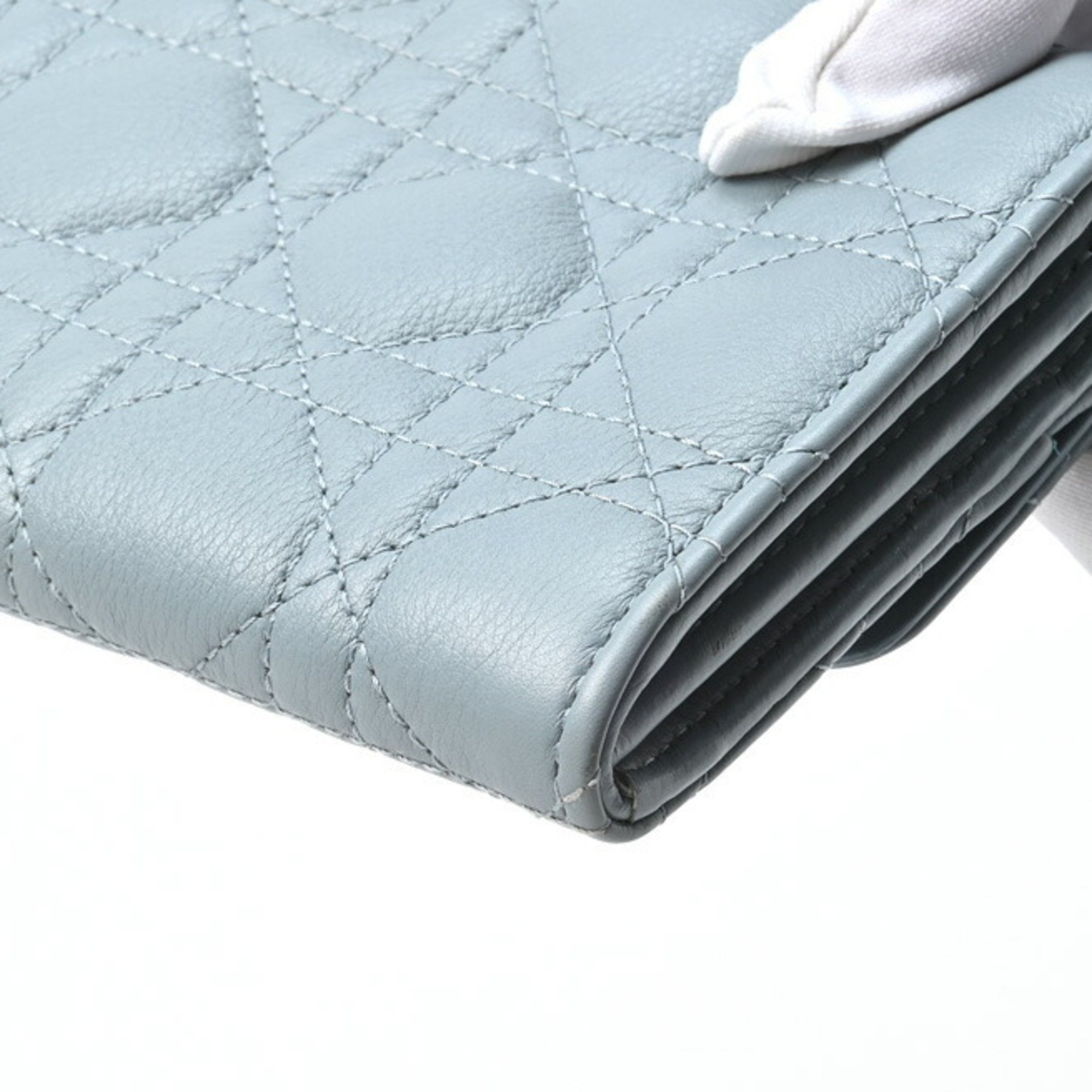 Christian Dior Dior Caro Long Flap Wallet S5039UWHC Blue Gray
