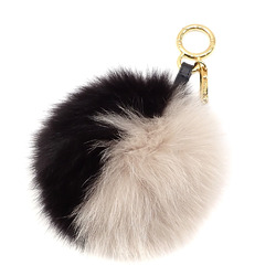 Fendi Bag Charm Pom Women's Black White Fox Fur 7AR259 Keychain 041709
