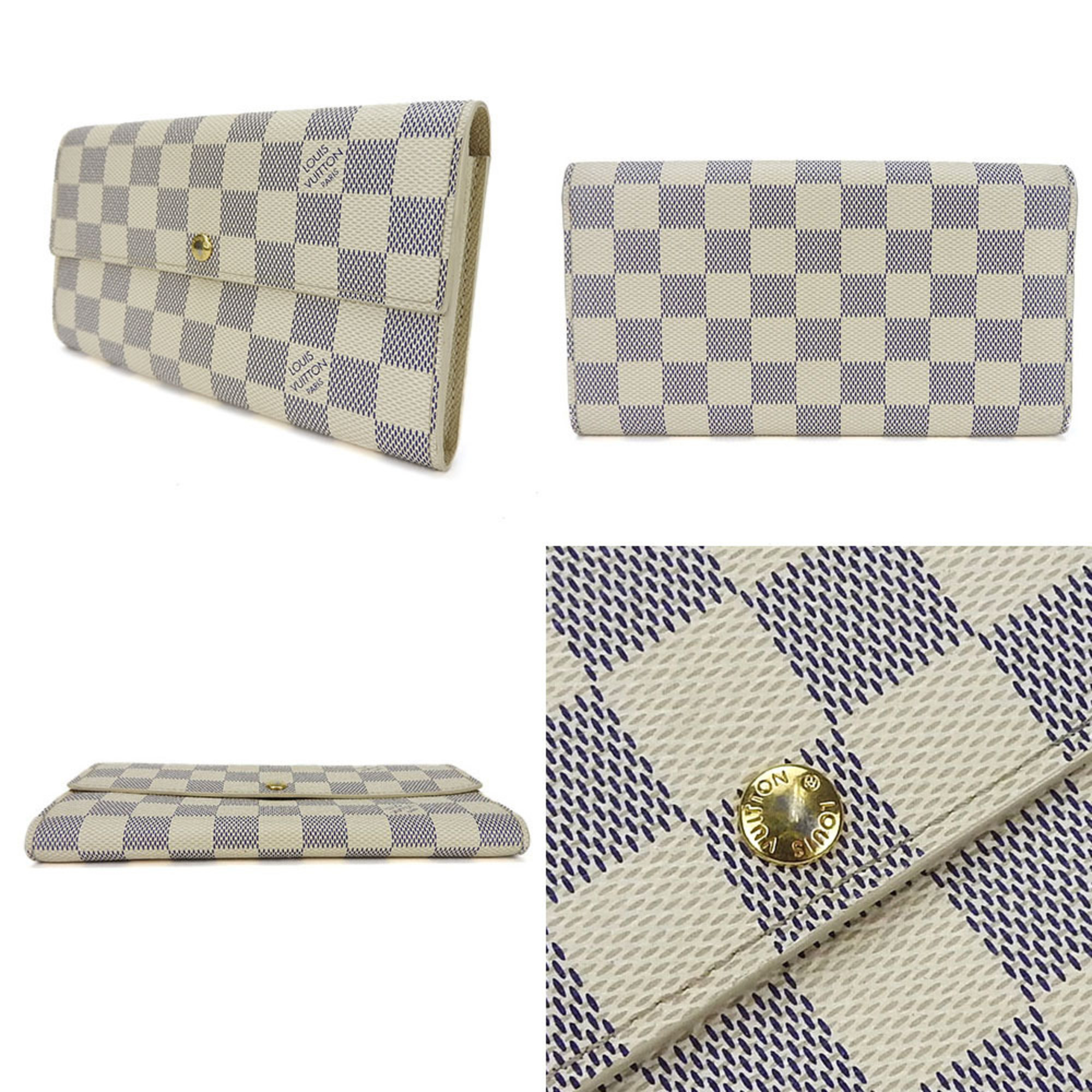 LOUIS VUITTON Bifold Long Wallet Portefeuille Sara N61735 Damier Azur Leather Checkered Pattern Accessories Women's LV long wallet pvc