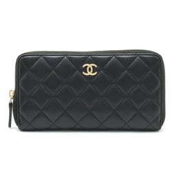 CHANEL Chanel Matelasse Inner Quilted Round Long Wallet Lambskin Leather Black AP0041