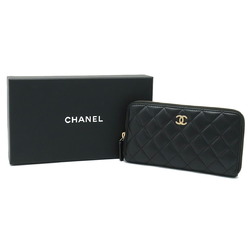 CHANEL Chanel Matelasse Inner Quilted Round Long Wallet Lambskin Leather Black AP0041